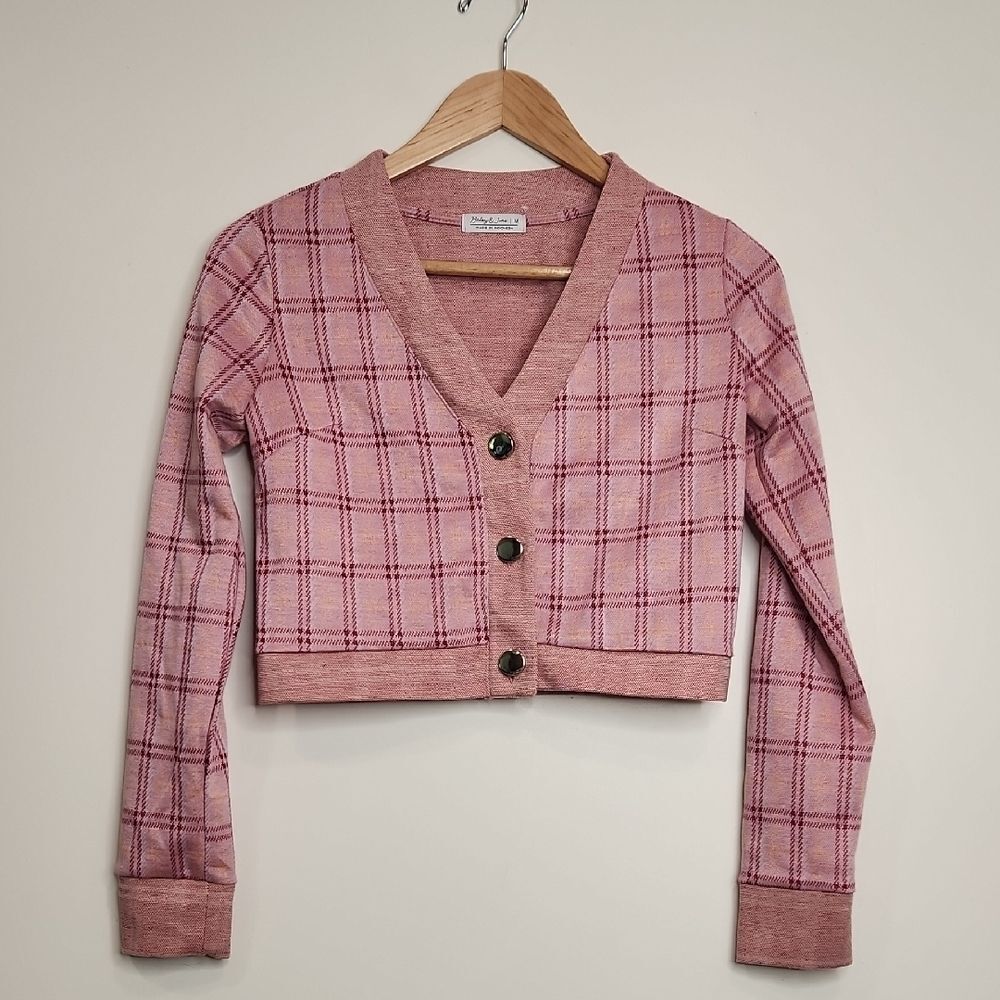 Haley And June Plaid Pink Cardigan Sweater And Skirt Set Women Size M